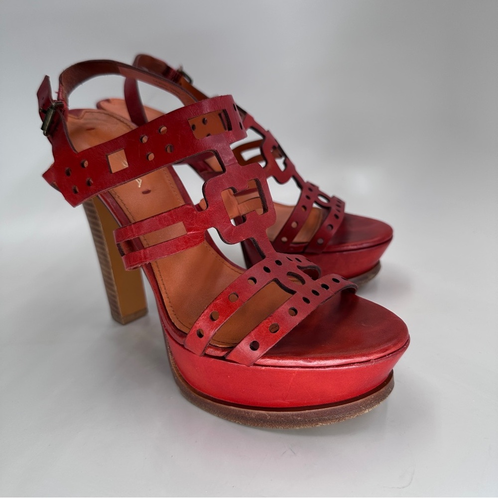 Via Spiga Gwena Strappy Leather Sandal Heels with Geometric Cutout size 8M